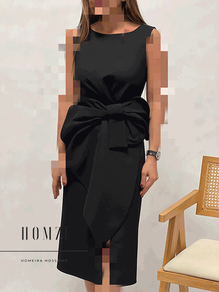 midi-bow-dress2 پیراهن میدی پاپیونی مشکی